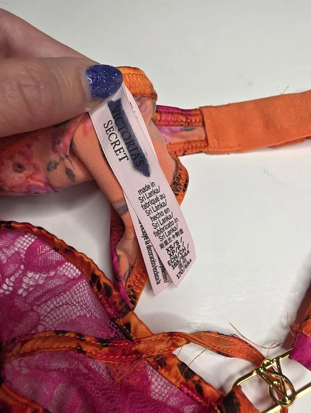 NEW Victoria's Secret Garter Pink Orange Satin Lace Floral XS